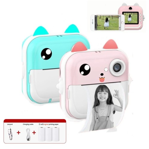 Kids Instant Print Camera Mini Thermal Printer 2.4Inch IPS Screen Child Camera 1080P