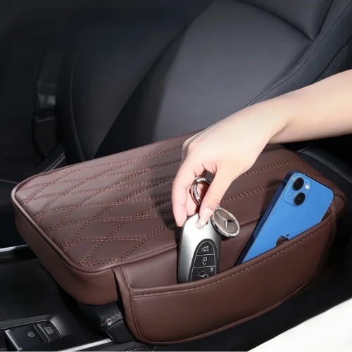 Car Armrest Cushion With Side Pockets Organizer