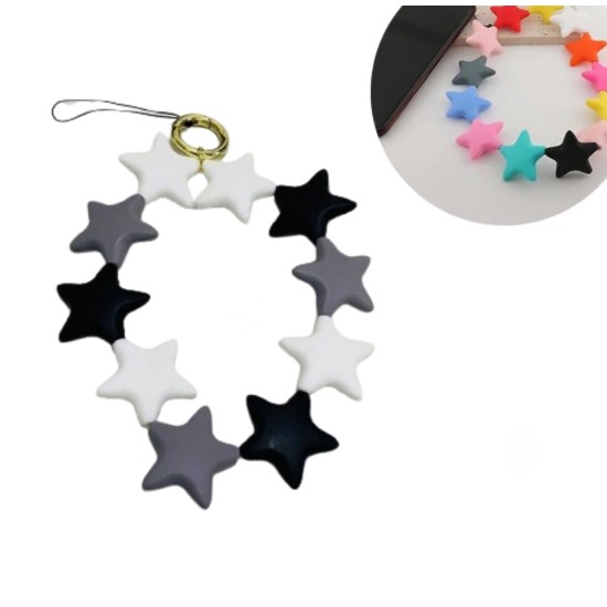 Star Shaped Phone Holder Strap Keychain - Black / Grey