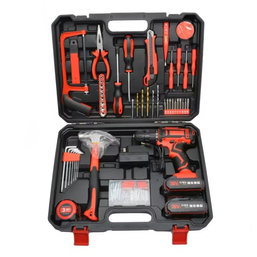 112Pcs Household Tools with 36V Drill Cordless Repair Kit Tool Set