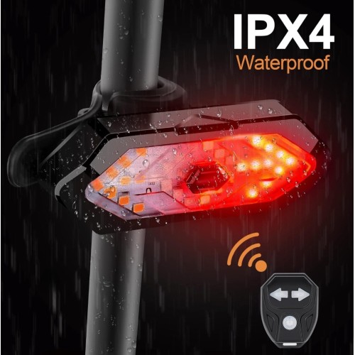 Bike Tail Light with Turn Signals, Wireless Remote LED Rear Bike Light USB Rechargeable