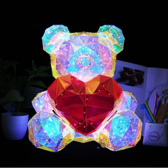 Shiny Bear Lamp Reflective LED Light Bear with Red Heart 40cm