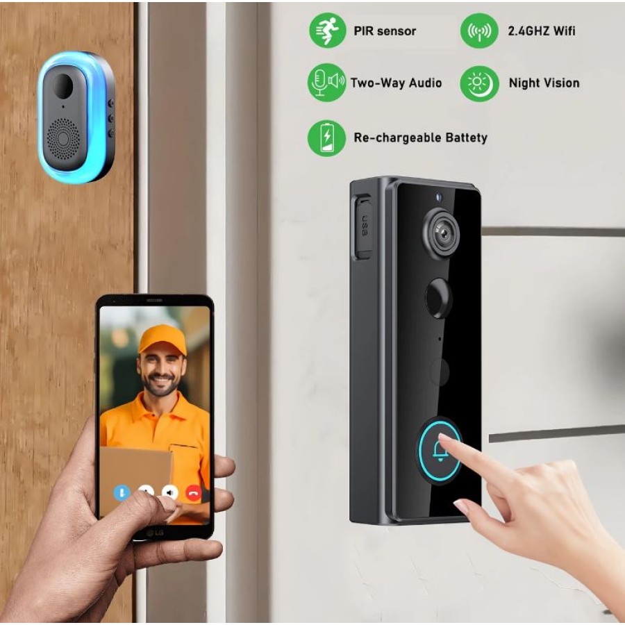 Smart Wireless Video Doorbell with PIR Motion Sensor