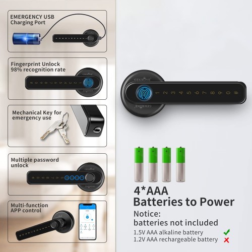 Smart Door Lock T190 Bluetooth Fingerprint / Password / Bluetooth APP / Key Smart Lock