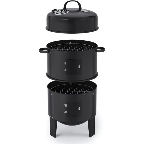 3 in 1 Charcoal Vertical Smoker BBQ Grill Roaster Portable Outdoor Steel Steamer