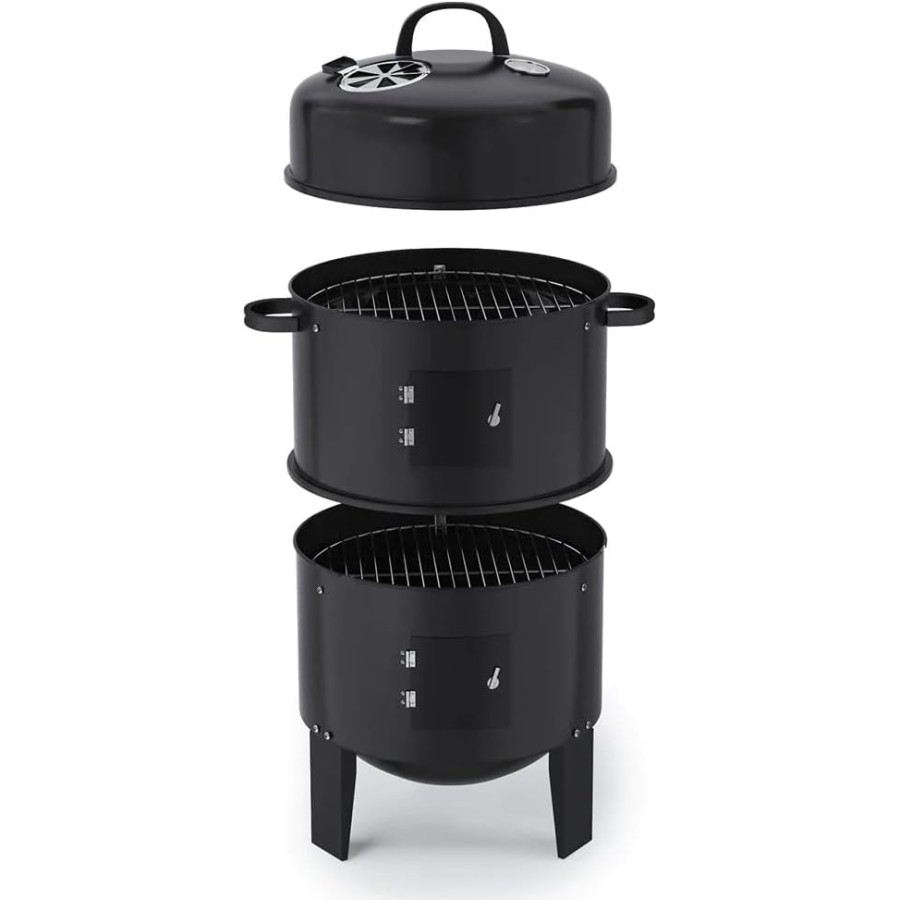 3 in 1 Charcoal Vertical Smoker BBQ Grill Roaster Portable Outdoor Steel Steamer