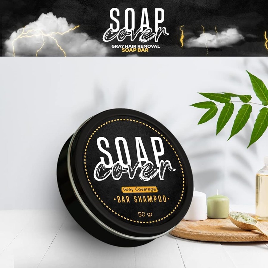 Soap Cover Black Soap for Gray Hair, Gray Hair Reverse Bar Shampoo 50g