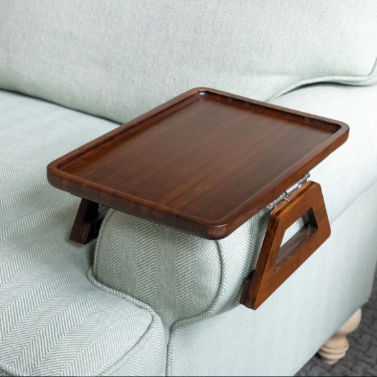 Home Sofa Couch Arm Rest Clip on Tray Table - Dark Brown