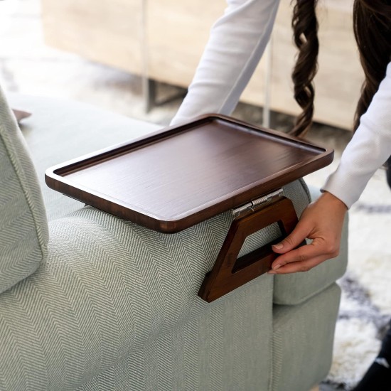 Home Sofa Couch Arm Rest Clip on Tray Table - Dark Brown