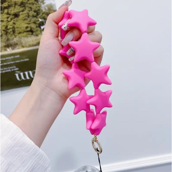 Star Shaped Phone Holder Strap Keychain - Dark Pink