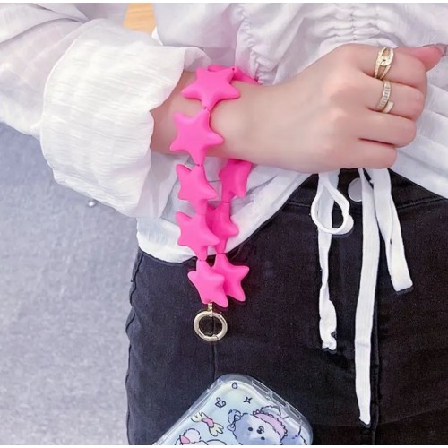 Star Shaped Phone Holder Strap Keychain - Dark Pink