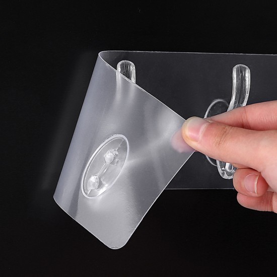 Transparent Plastic Glue Hooks Kitchen Bathroom Six Rows Hooks