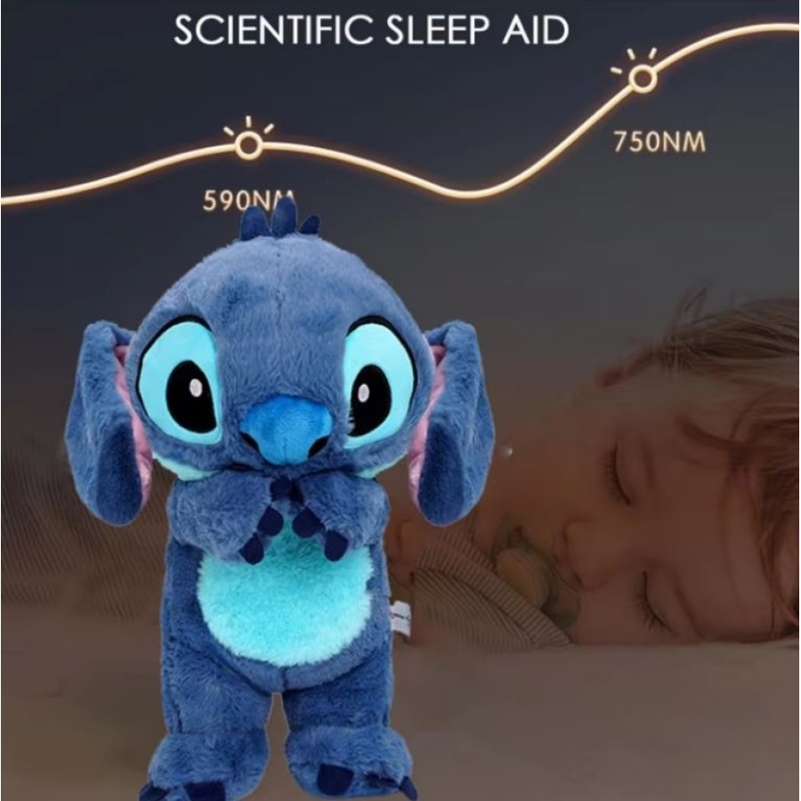 Disney Stitch Baby Breathing Bear Plush Soothing Music Sleeping Toy