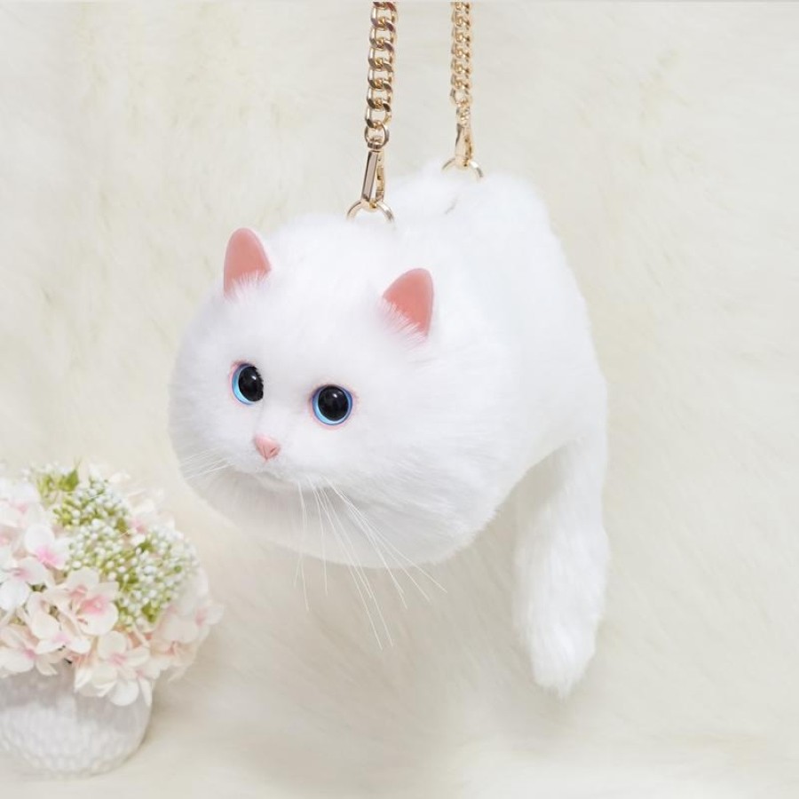 Fluffy Cat Shaped Handbag - White