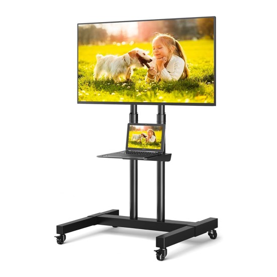 T80 Rolling TV Stand Wheels for TVs up to 80 inch Tilt Upgraded TV Cart - Black
