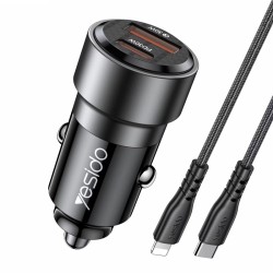Yesido Y54 Super Fast Car Charger QC3.0+PD 60W with Type-C to Lightning Cable – Black Yesido Y54 Super Fast Car Charger QC3.0+PD 60W with Type-C to Lightning Cable – Black