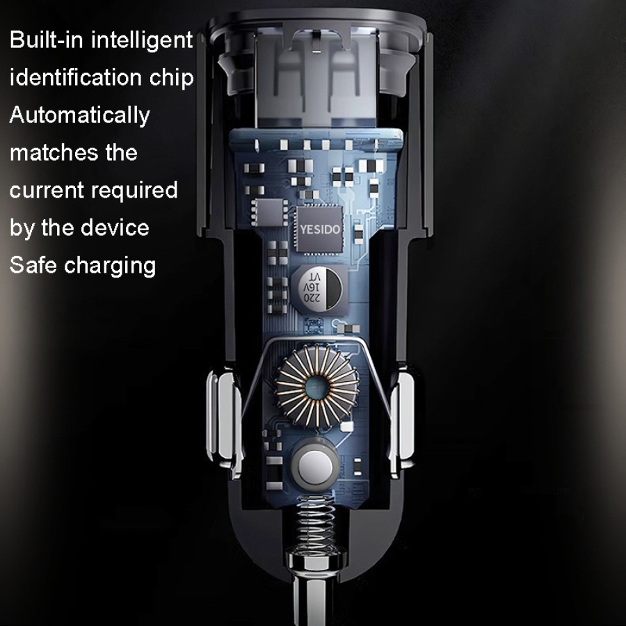 Yesido Y55 Super Fast Car Charger QC3.0+PD 60W with Type-C to Type-C Cable – Black