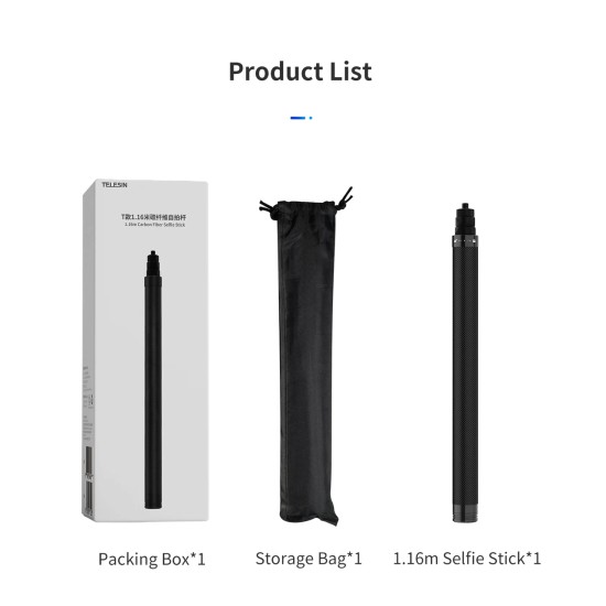 TELESIN 1.16m Carbon Fiber Selfie Stick