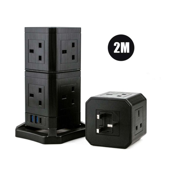 9 Power Sockets Desktop Charging Power Extension Cord Tower - 2M