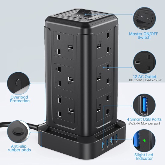 16-in-1 Vertical Power Charging TowerSocket 5m