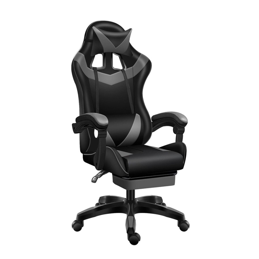 TX Gaming Chair Sport 180° Tilt With Footrest– Grey/Black