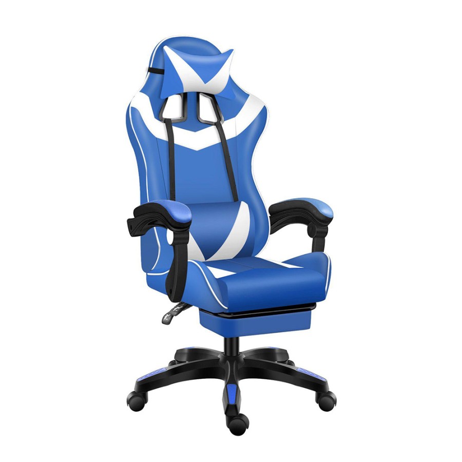 TX Gaming Chair Sport 180° Tilt With Footrest– Blue/White