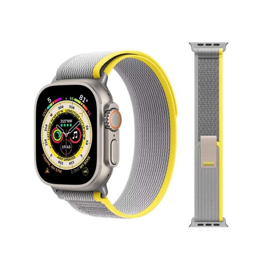 Trail Loopback Nylon Strap For Apple Watch 42/44/45/49mm - Grey Yellow