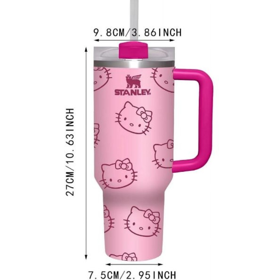 Stanley Quencher H2.0 Flow State Tumbler 40 Oz - Pink Kitty Edition