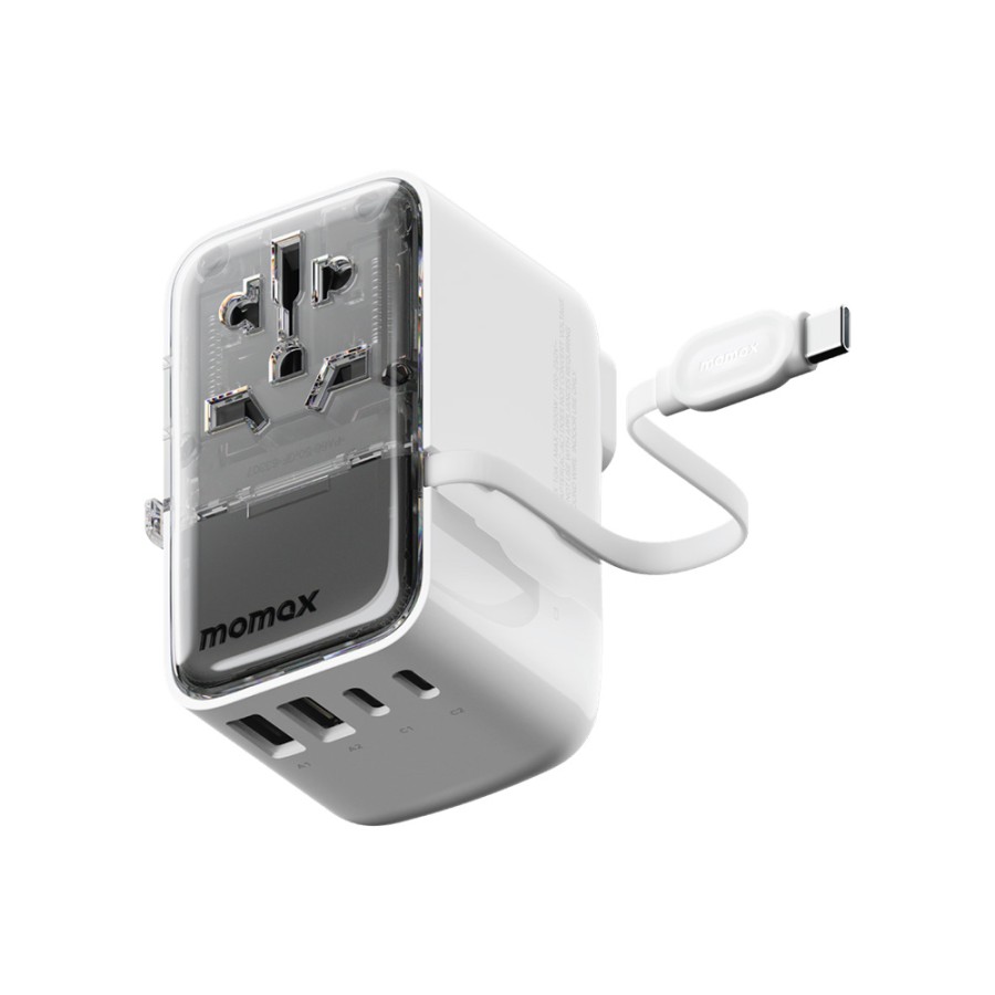 Momax 1-world Flow 35w 4 Port With Built-in Usb-c Cable Travel Adaptor (UA21W)