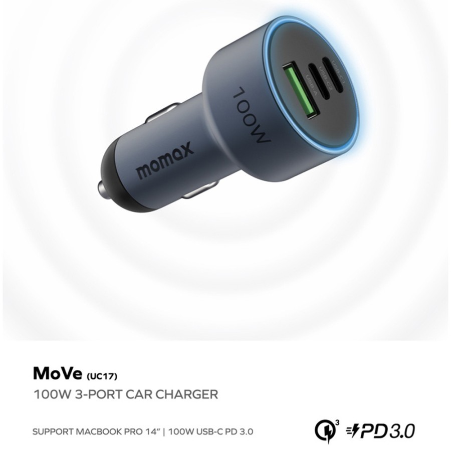 Momax Move 100w Triple Port Car Charger (UC17E)