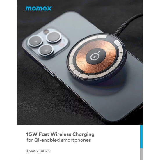 Momax - Q.Mag Magnetic Wireless Charger - Grey (UD21E)