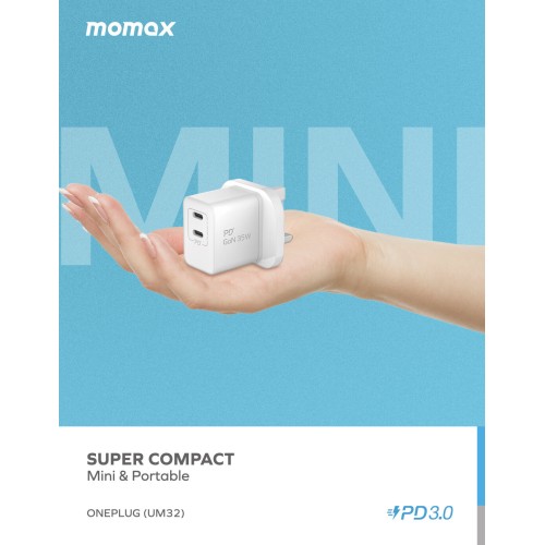 Momax One Plug 35W 2-Port GaN Mini Charger - White (UM32UKW)