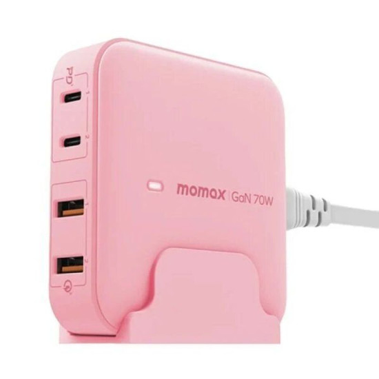 Momax One Plug 70W 4-Port Desktop Charger UK - Pink (UM50UKP)