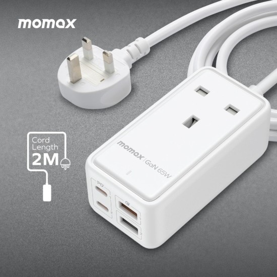 Momax ONEPLUG 65W GaN Extension Cord with USB (US15UKW)