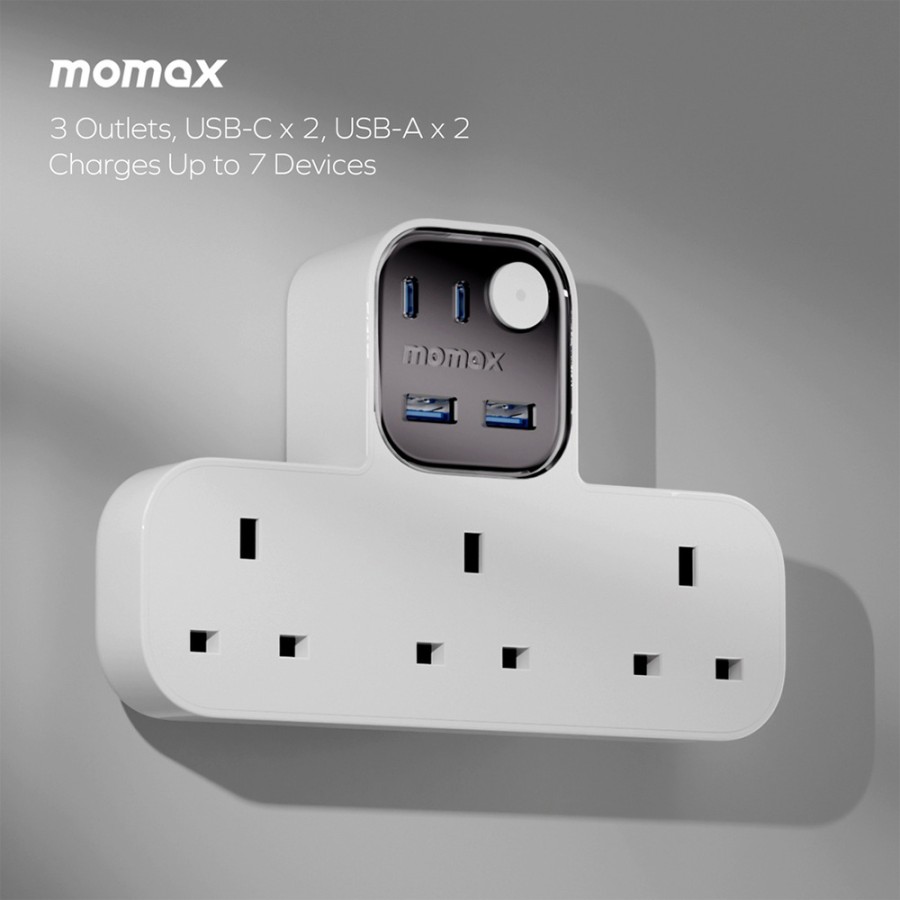 Momax 1-Charger Work Flow T-shaped Extention 3 Socket with USB (US19UKW)