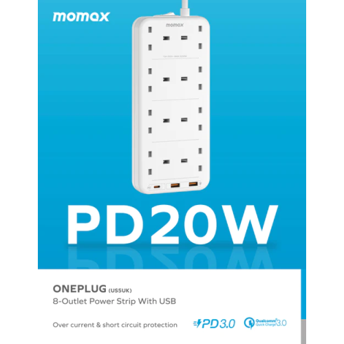 Momax One Plug PD 20W 2A1C 8 Outlet Strip - White