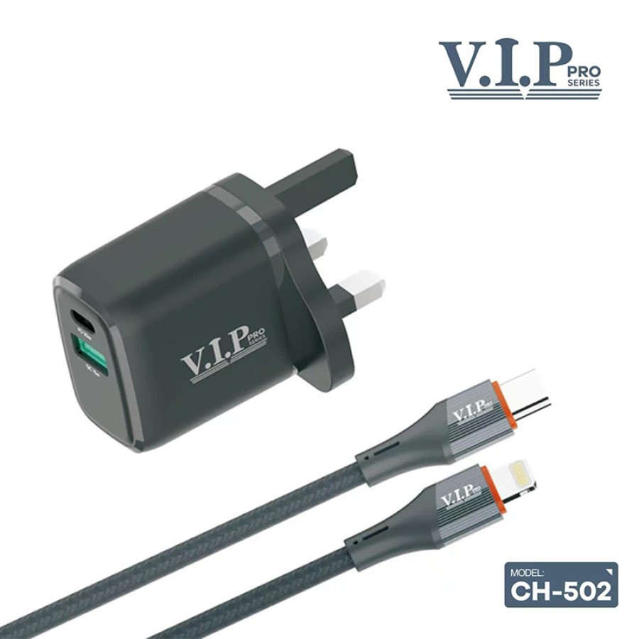 VIP CH-502 Pro Series Power Delivery Compact Charger With Type-C to Lightning Cable VIP CH-502 Pro Series Power Delivery Compact Charger With Type-C to Lightning Cable