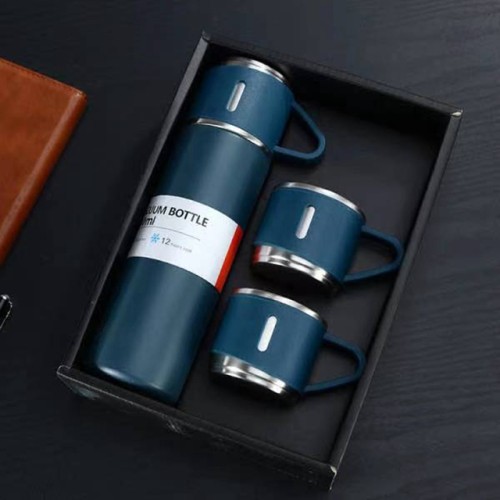 Steel Vacuum Flask Set with 3 Steel Cups - 500ml