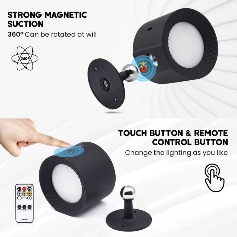 LED Wall Lamp with Remote Control, USB Rechargeable Night Light