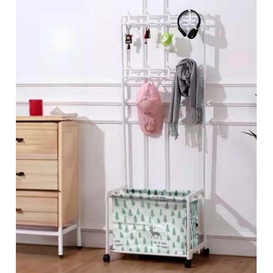Metal Clothes Hanger with Built-In Fabric Storage Box (Home Rack)