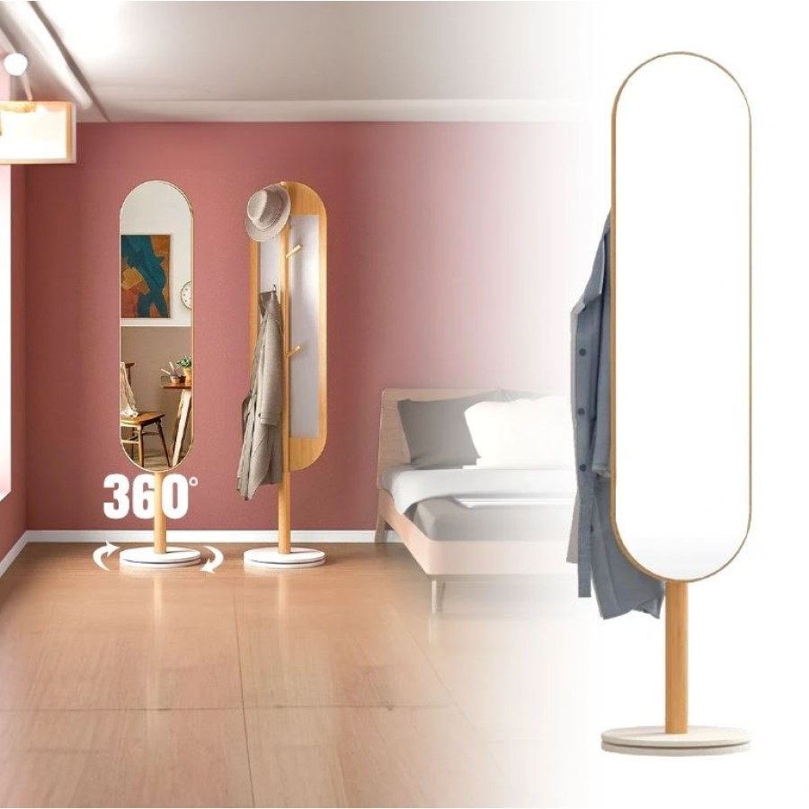 Wooden Floor Mirror and Hanger with Swivel Base