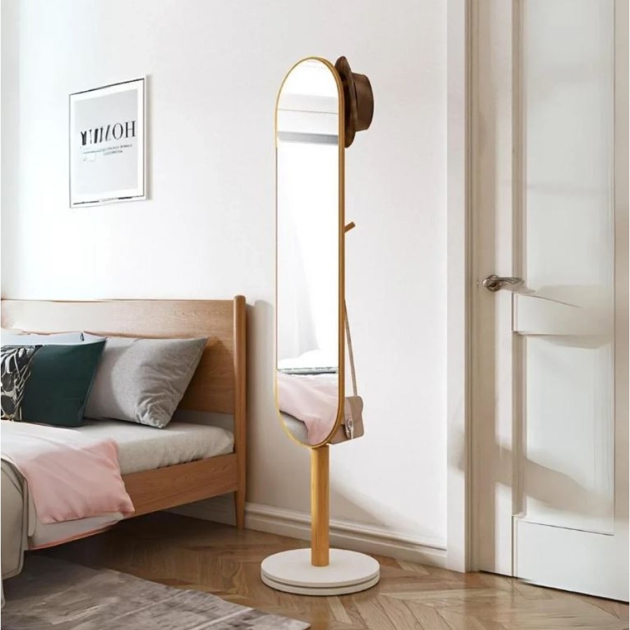 Wooden Floor Mirror and Hanger with Swivel Base