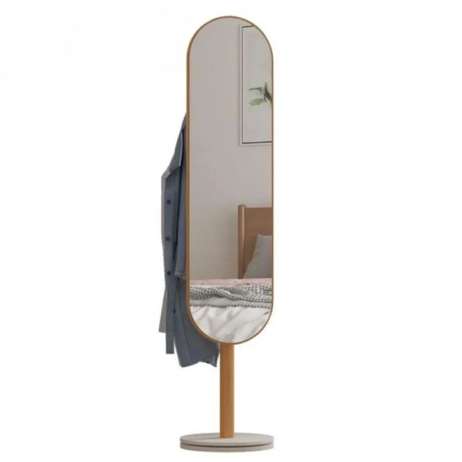 Wooden Floor Mirror and Hanger with Swivel Base