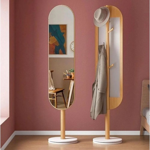 Wooden Floor Mirror and Hanger with Swivel Base