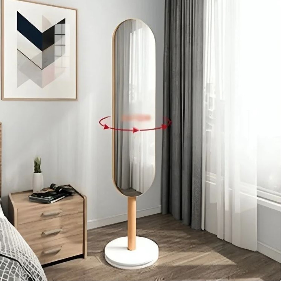 Wooden Floor Mirror and Hanger with Swivel Base