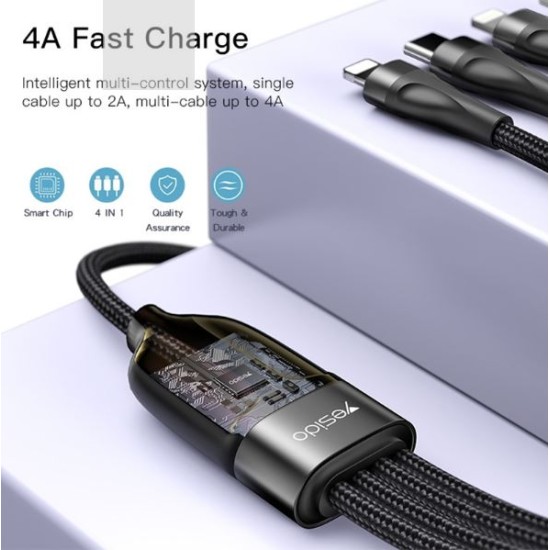 YESIDO CA111 1.2m 4A USB to Dual Type-C + Dual 8 Pin Charging Cable