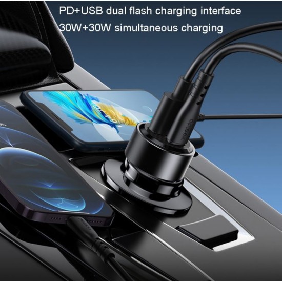 Yesido Y54 Super Fast Car Charger QC3.0+PD 60W with Type-C to Lightning Cable – Black