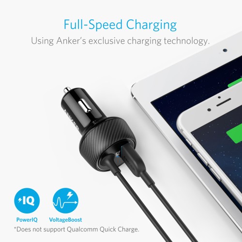 Anker PowerDrive 2 Elite Dual-Device Car Charger with Lightning Cable