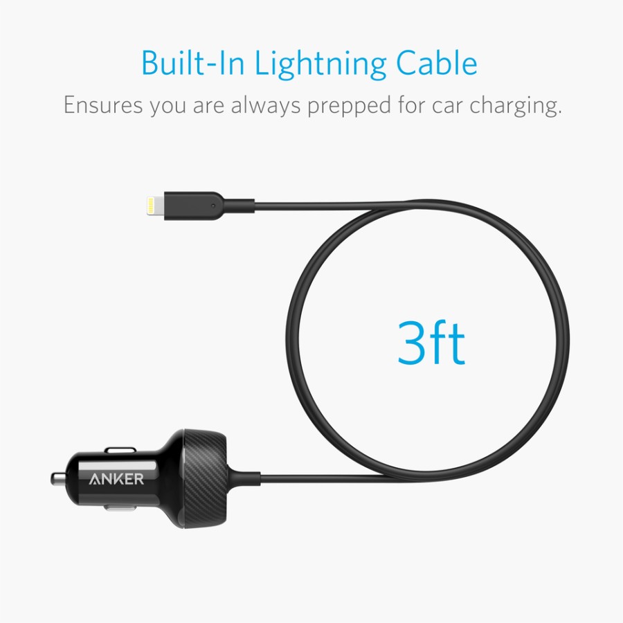 Anker PowerDrive 2 Elite Dual-Device Car Charger with Lightning Cable