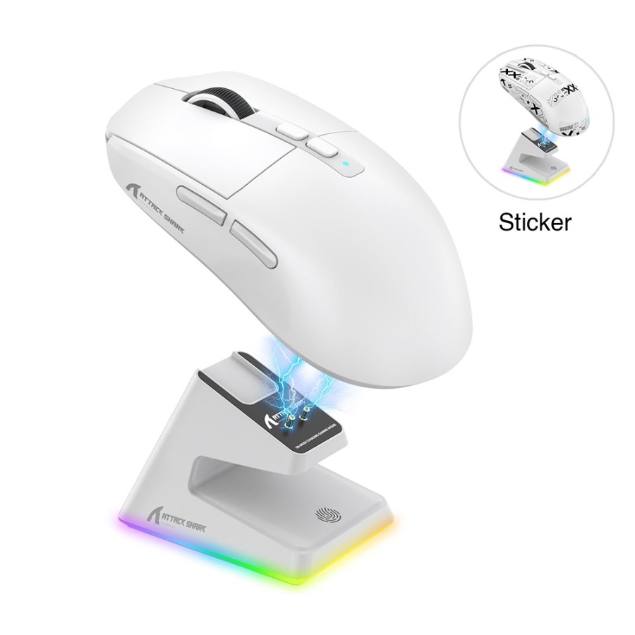 ATTACK SHARK X6 Lightweight Wireless Gaming Mouse with RGB Backlight - White